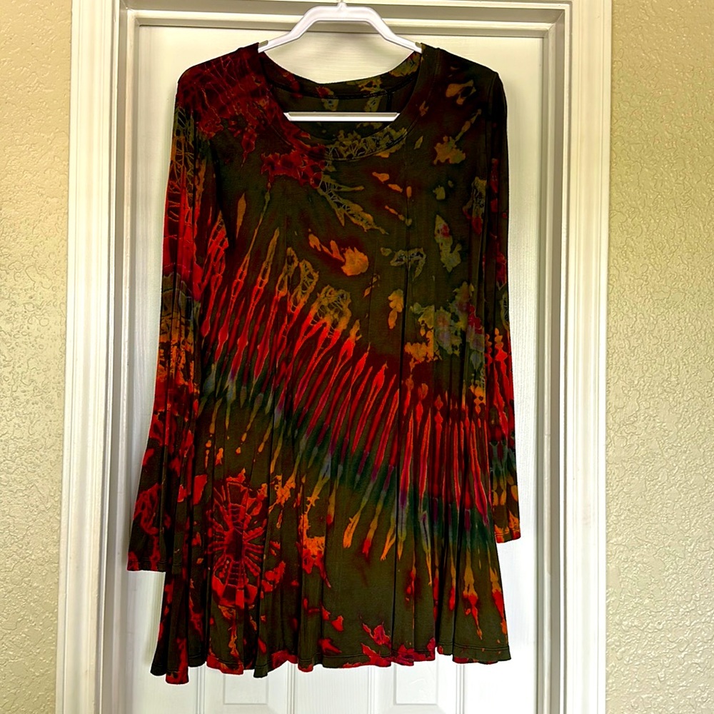 Tie Dye Long Sleeve Jewel Tone Dress